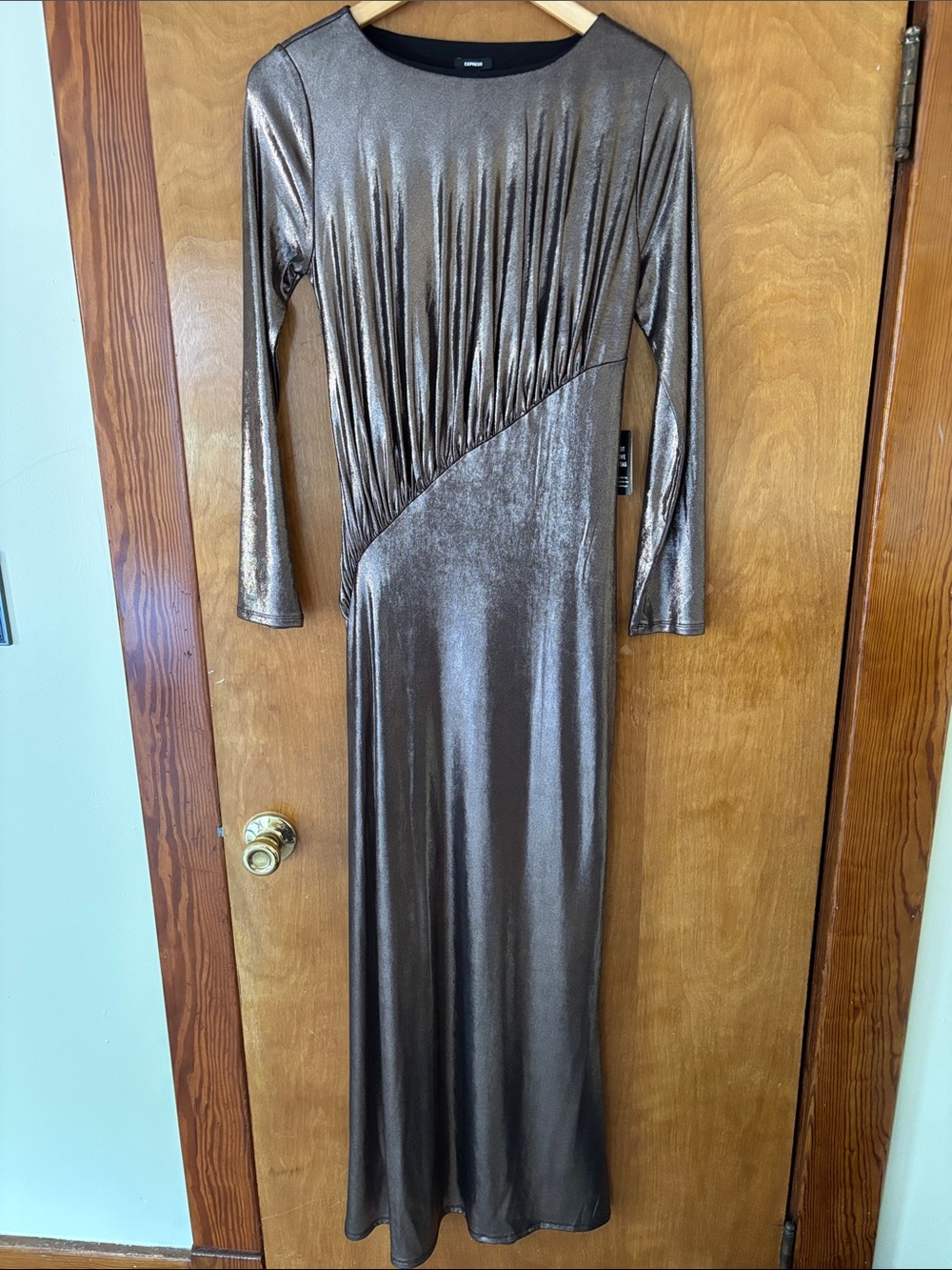 Express Women’s Metallic Long Sleeve Maxi Dress